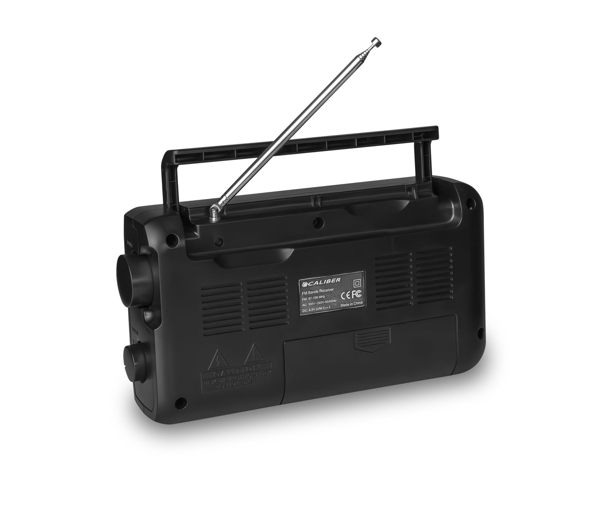 Caliber Radio Retro FM na baterie – Przenośne radio w stylu vintage z wejściem na słuchawki, odbiór FM, uchwyt i antena teleskopową do domu, na zewnątrz i na kemping