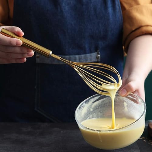 Miniatura 5 de Berglander Juego de 3 batidores dorados de acero inoxidable de 8 pulgadas, 10 pulgadas, 12 pulgadas, chapado en titianium para cocinar, batir,