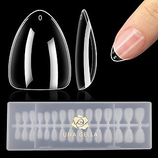 UNA GELLA Short Almond Gel Nail Tips 360pcs 15 Sizes Clear Press on Nails Base Tips False Fake Full Acrylic Nails Short Almond Shaped For Nail Extension DIY Salon Soft Gel Tips