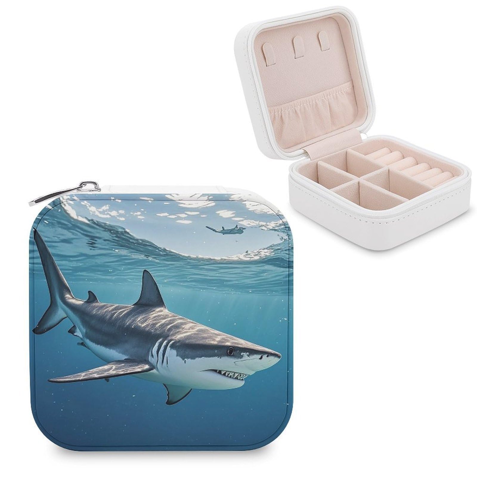 FekiLoot Ocean Sea Animal Shark Jewelry Case Personalized Leather Jewelry Box Mini Travel Jewelry Case Small Portable Jewelry Organizer for Ring Earrings Necklace Bracelet