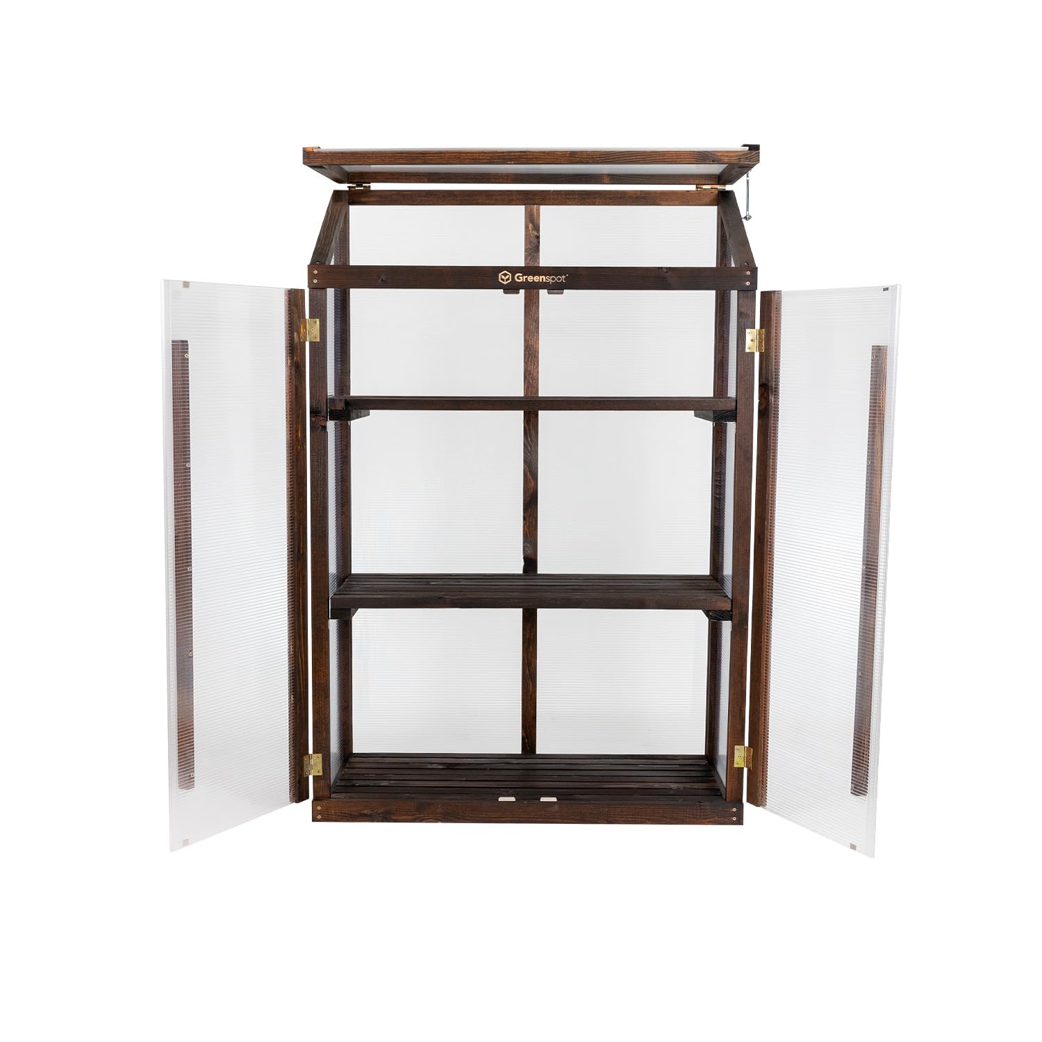 Greenspot - Mini Szklarnia na Balkon i Taras - Szklarnia Balkonowa - 80 x 42 x 121 cm - z Drewna i Tworzywa, Maks. Obciążenie Półki 50 kg - na Zioła, Kwiaty, Rozsady - Origin Ciemny Palisander | 3 wytrzymałe poziomy na zioła, warzywa i kwiaty. Składany da