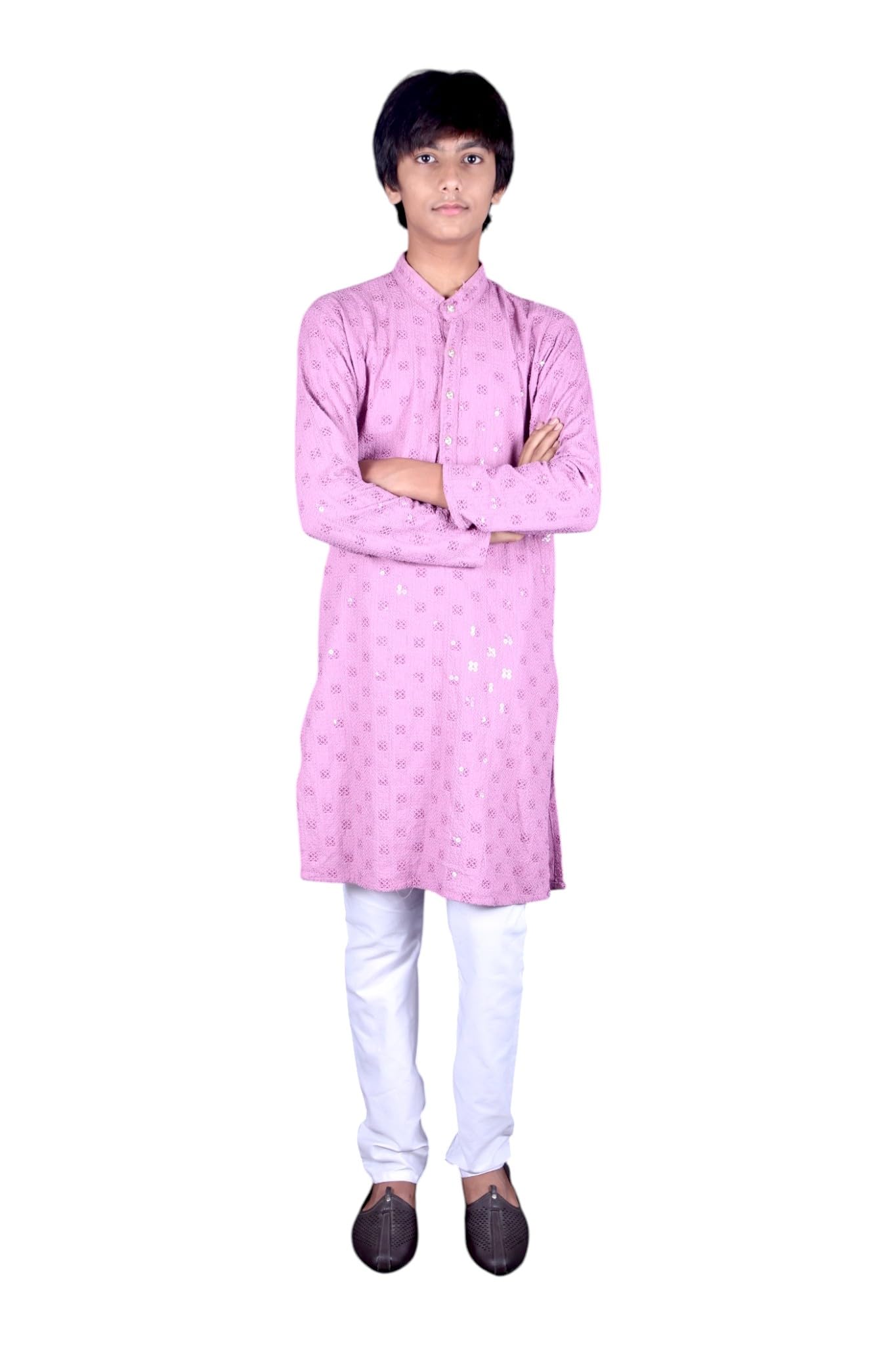 Man's Light Pink Casual Shirt and Cream Pants-image-17