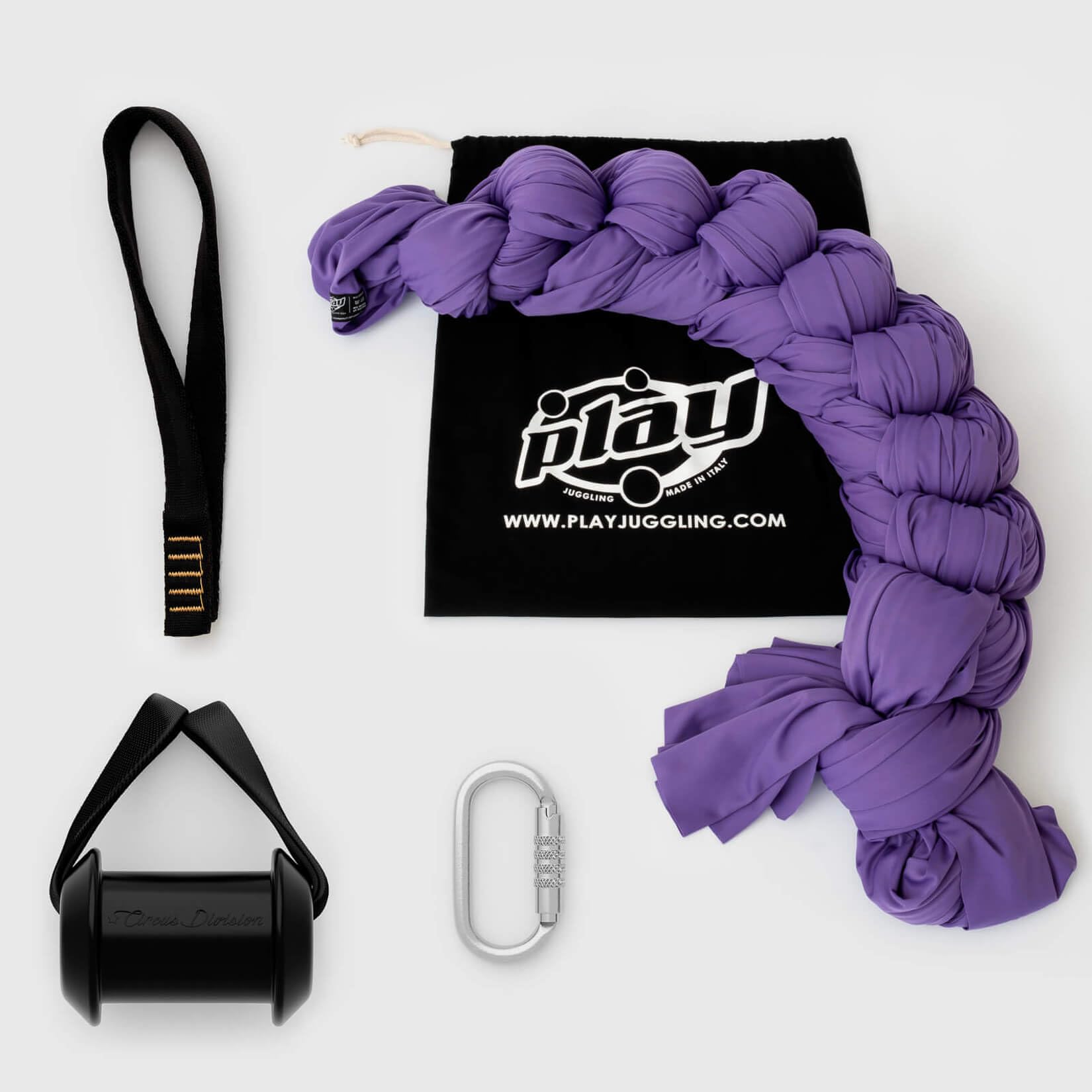 Play Juggling - Kit de Ataque a la viga + Tejido aéreo + Gancho + Mosquetón Automático para Acrobacias aéreas y disciplinas aéreas, 100% poliéster - Certificado