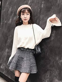 Amazon.co.jp: スカート チェック柄 ショート丈 フレアスカート ハイ