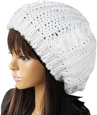 EUBUY Winter Warm Baggy Beret Chunky Knitted Braided Beanie Hat (White)