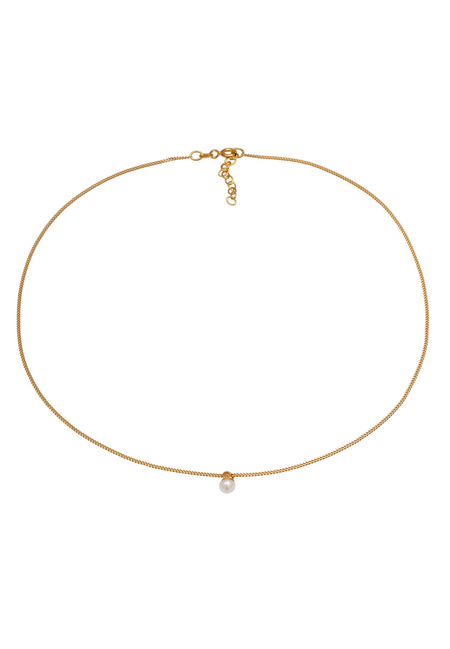 Elli Choker Kette Damen Vergoldet 24K Perle Anhänger 925 Silber | Schmuck Geschenke für Frauen Halskette Mädchen Mama Freundin, Silberkette, Länge 36 cm