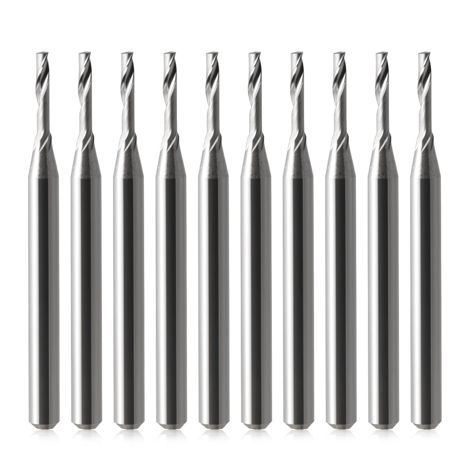 HOZLY 1/8 Shank CNC Router Bits O Flute End Mill Single Flute Spiral Router Bit Up Cut Milling Cutter with 1/16 Inch Cutting Diameter Router Bit Set for Aluminum Cutting Pack of 10(3.175x1.5x8mm)