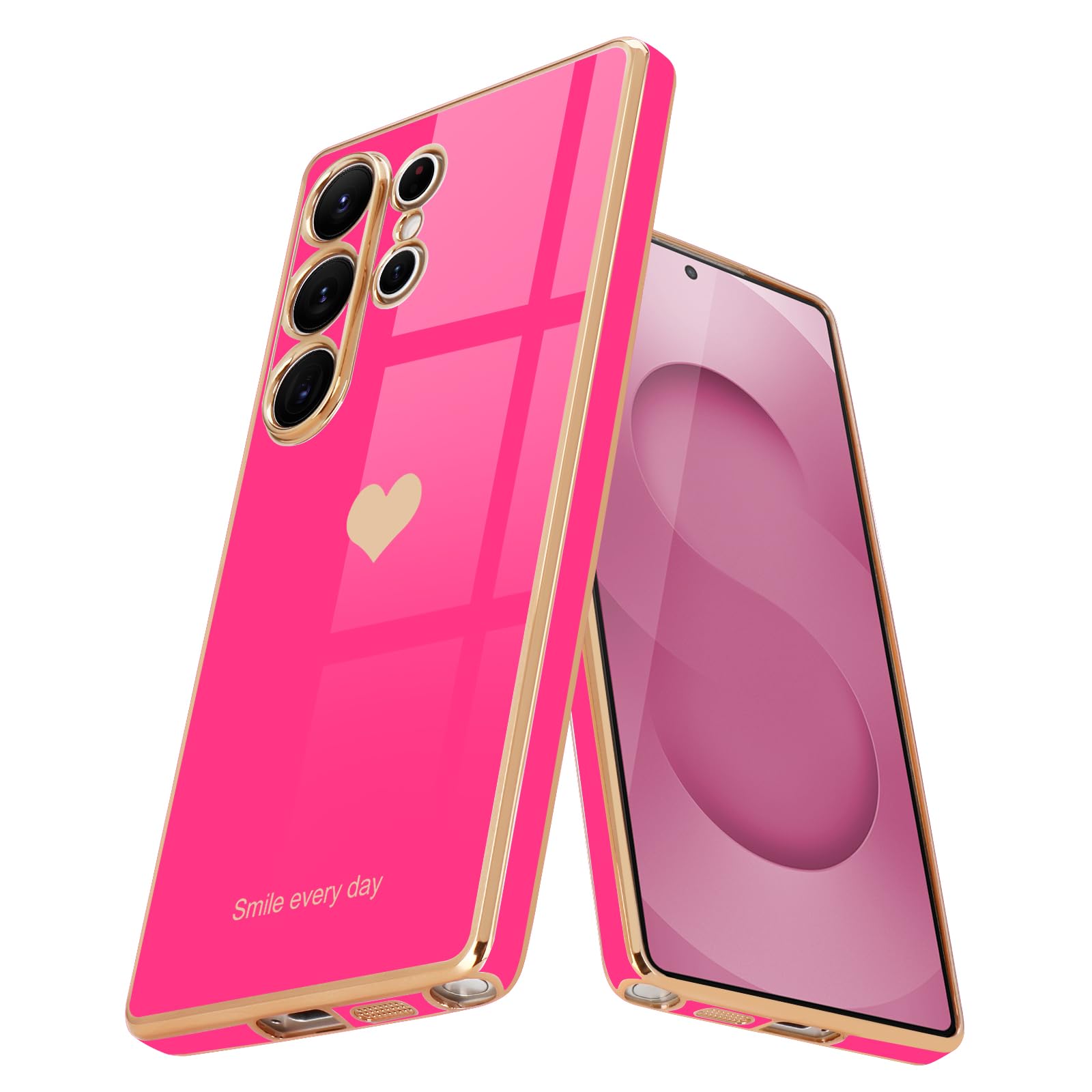 Teageo Kompatibel mit Samsung Galaxy S23 Hülle, Süße Herzmuster Mädchen Handyhülle Luxuriös Galvanisierte Glitzer Weich TPU Kameraschutz Kratzfest Stoßfest Schutzhülle für Galaxy S23 Schutzhülle