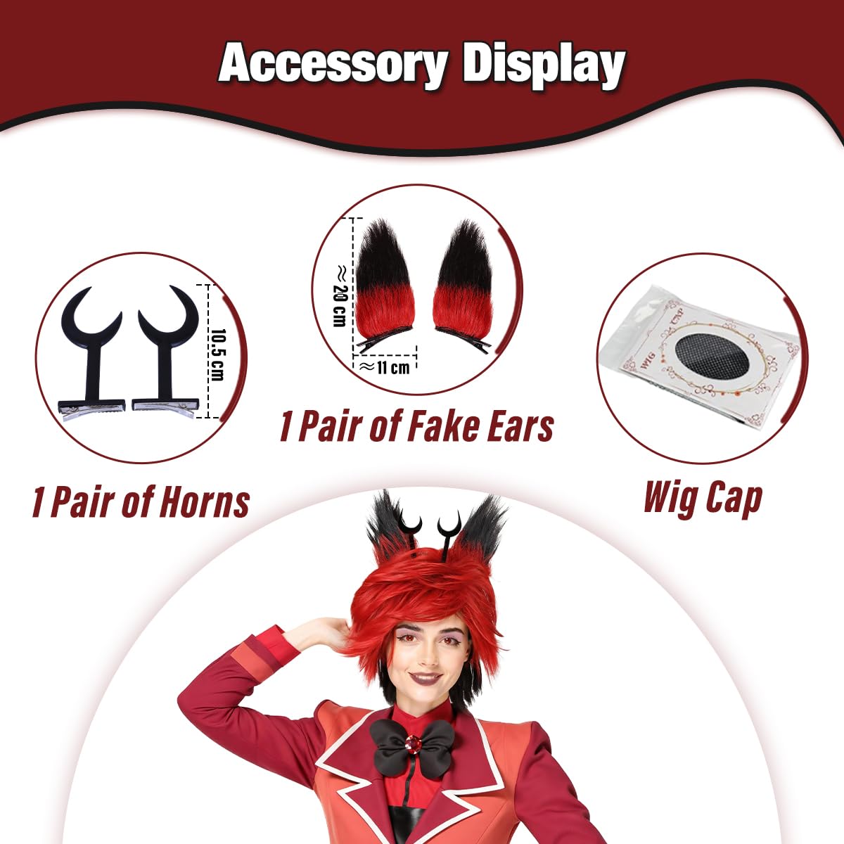 Amazon.com: ColorGround Black and Red Wig with Horns Clips 