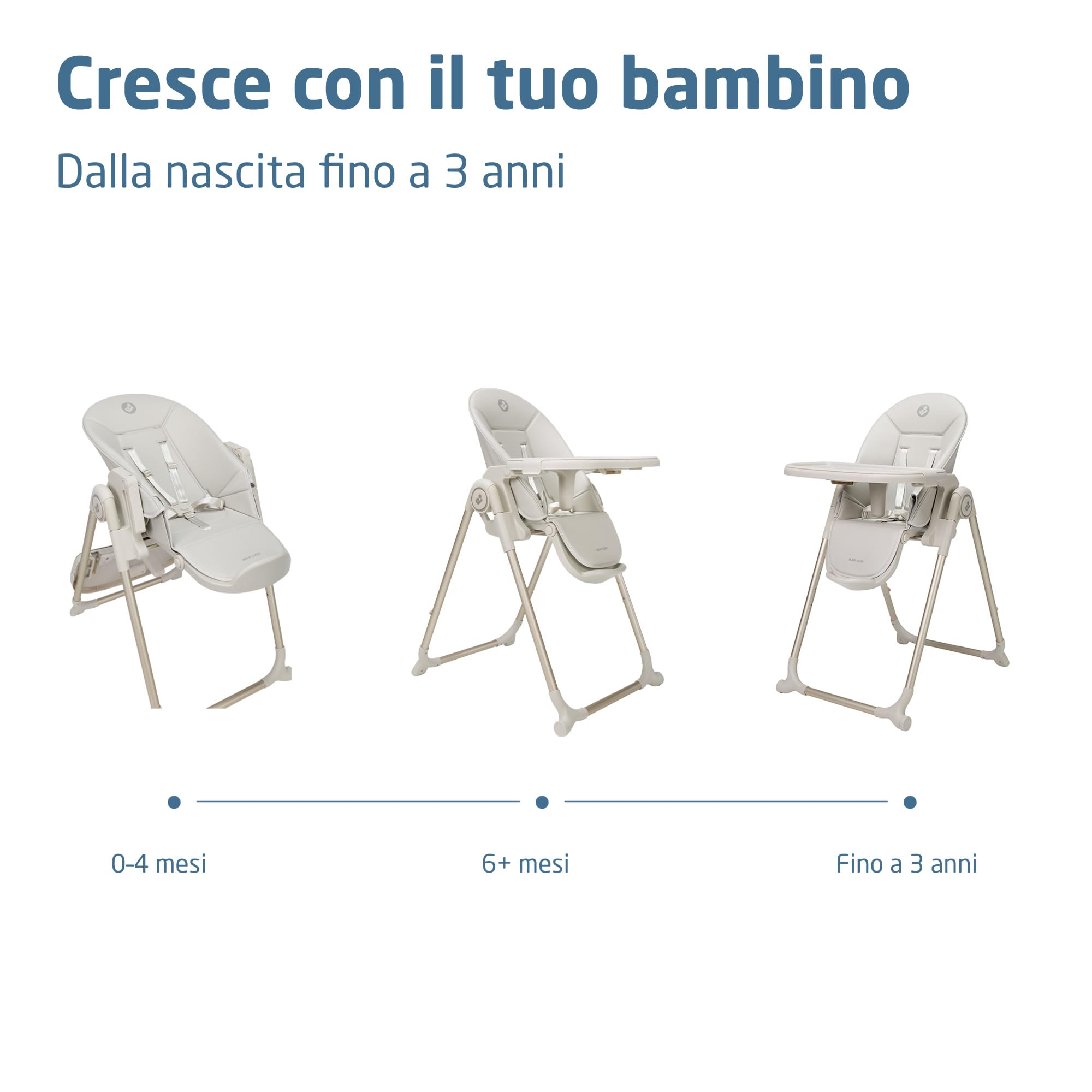 Maxi-Cosi Ava2,Seggiolone Pappa 0-3 Anni (Fino a 15 kg), Seggiolone Pieghevole Compatto, Leggero (9,45 kg), 5 Reclinazioni e 6 Altezze, Vassoio Rimovibile Con Una Mano, 2 Ruote, Elegance Beige