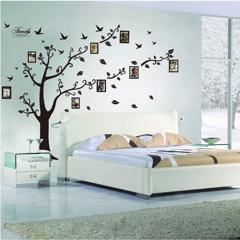 Large Family Memory Tree Wall Decal, History Decor Mural for Home, Bedroom, Living Room, Stencil Decoration, DIY Photo Gallery Frame Decor Sticker, Removable Wall Decal