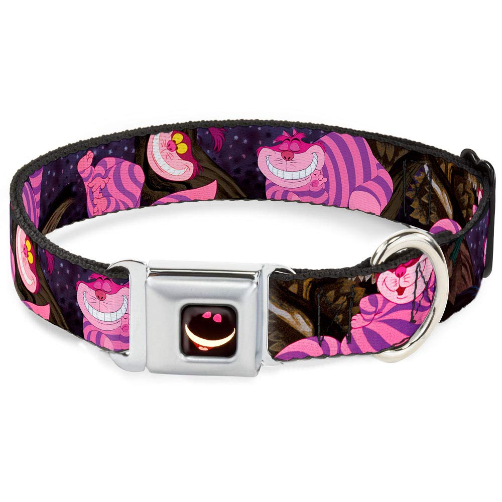 Buckle-Down Seatbelt Buckle Dog Collar - Cheshire Cat Tree Poses - 1" Wide - Fits 11-17" Neck - Medium