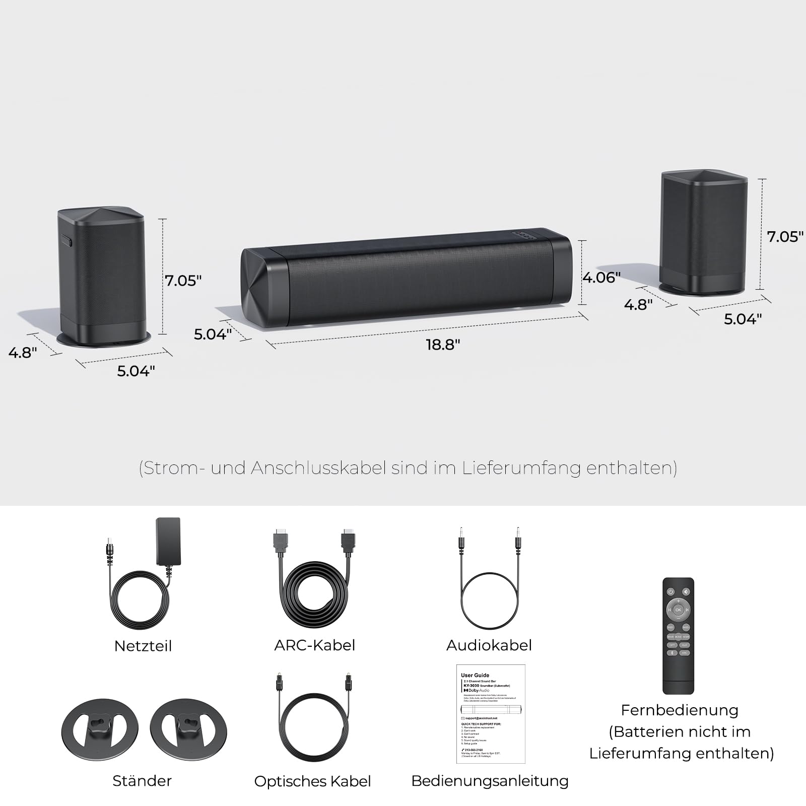 GarageRock Center Lautsprecher 2.1ch Soundbar mit Dolby Audio, 3-in-1 Abnehmbare Soundbar für TV Geräte, 2 Built-in Bass Woofer, 160W Spitzenleistung, Surround Sound für Heimkino/TV/PC/Gaming/Beamer