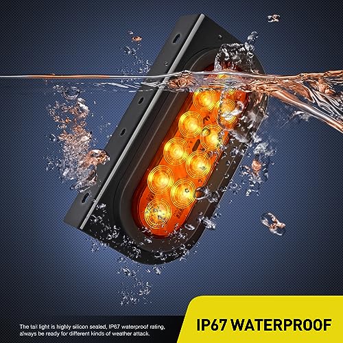 Image of Nilight 6Inch Oval Trailer Tail Light with Flush Mount Grommets Plugs w /Mounting Brackets 2PCS Amber Waterproof Turn Signals Lights for RV Truck