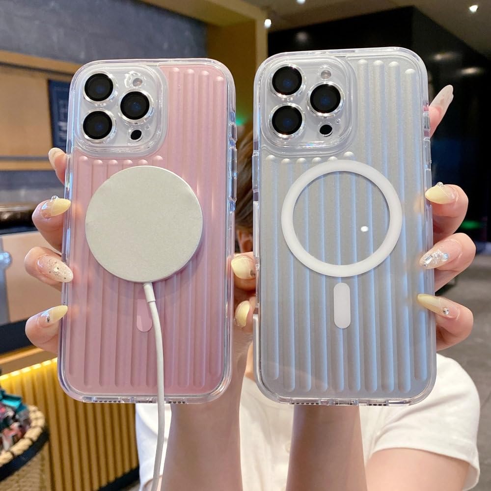 Etui magnetyczne z 3D paskiem do iPhone'a 14, 15, 16 Pro Max, z ładowaniem bezprzewodowym i wstrząsoodpornym zderzakiem, szare, do iPhone'a 15 Pro Max