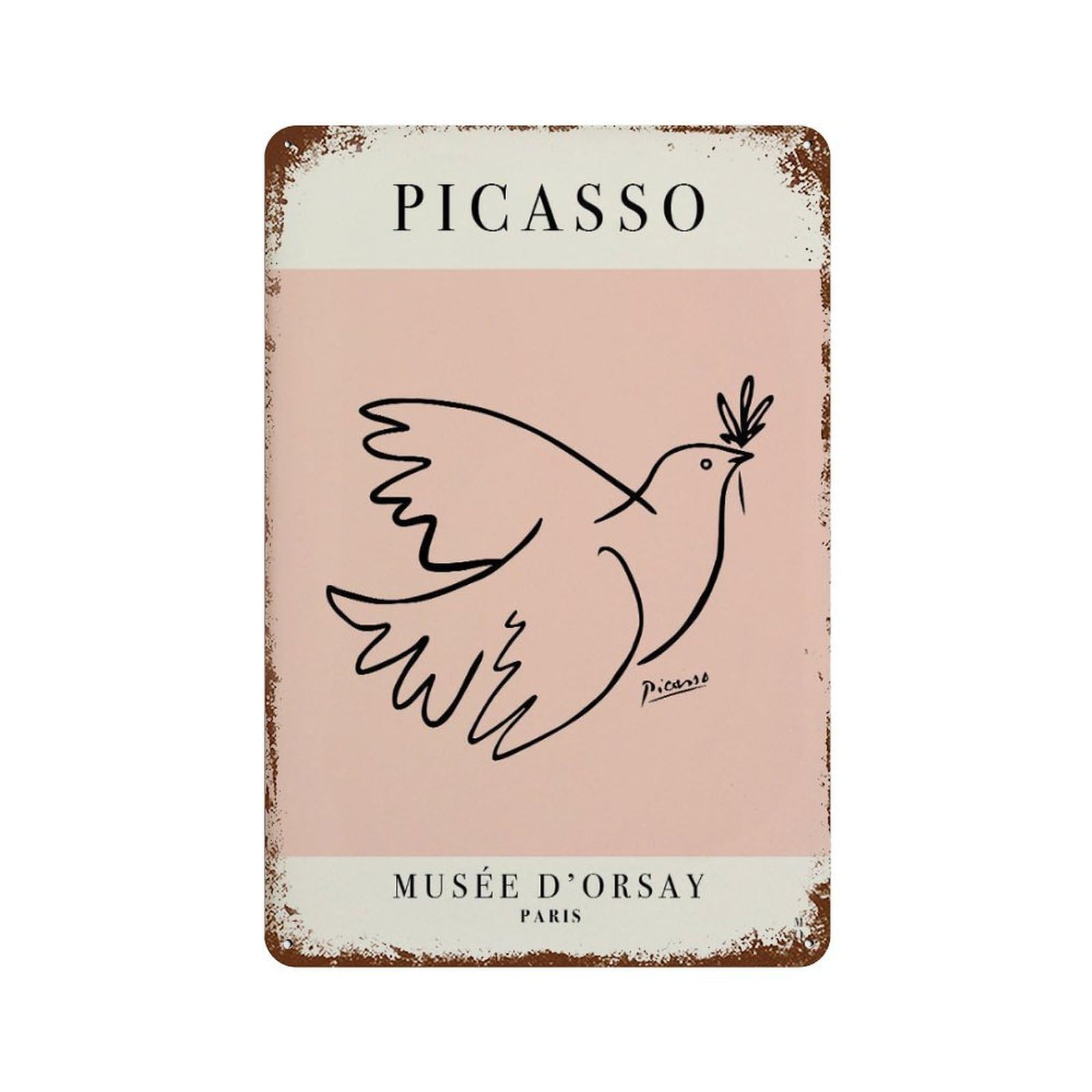 xiaoxiaoshen Picasso Dove of Peace Line Minimalist Exhibition Wall Decor Art Metal Tin Poster Modern Home Decor Art Home Bar Shop Decorations Vintage Sign 30x20cm
