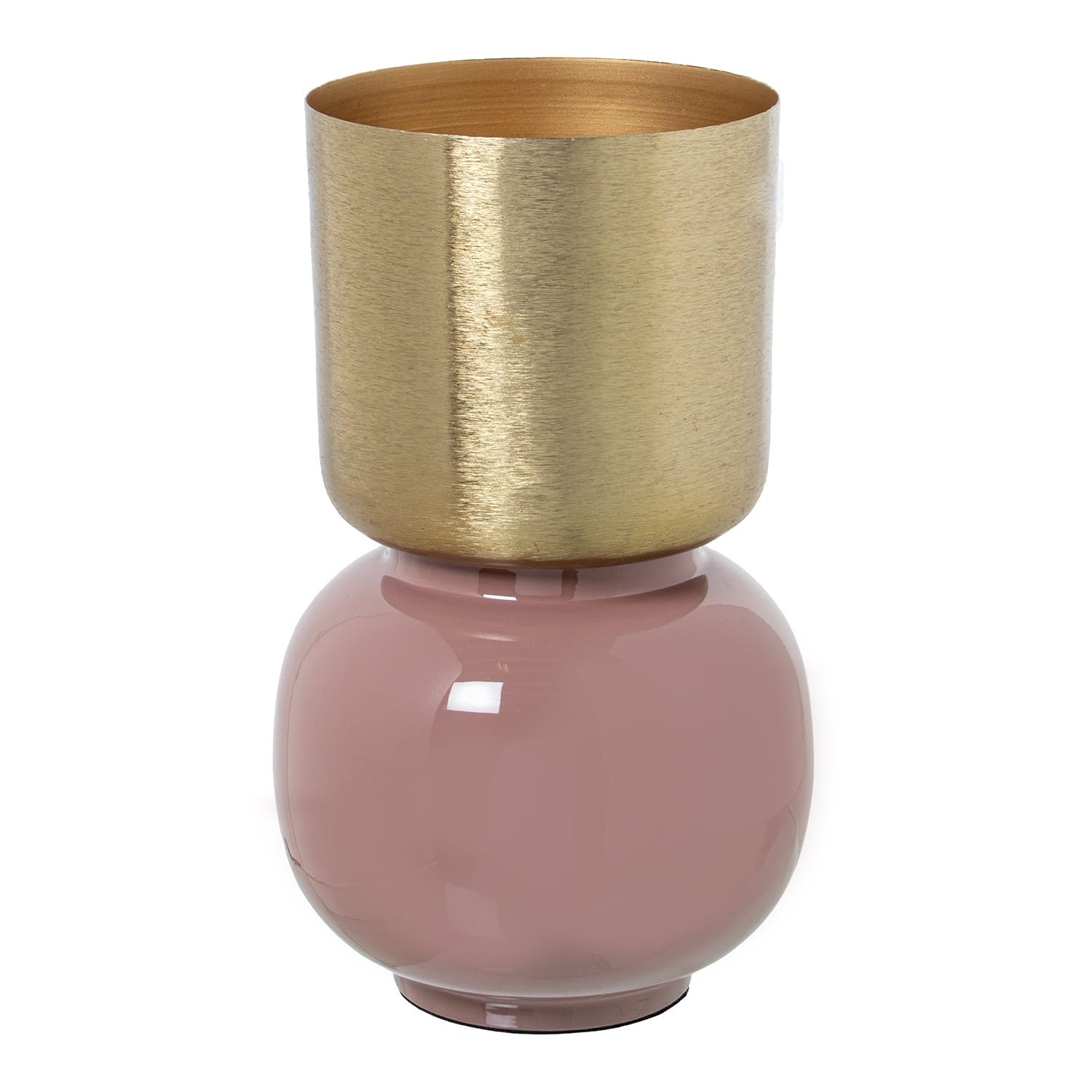 Vase en métal émaillé rose et doré 19x32 cm | Grand vase déco de table salon