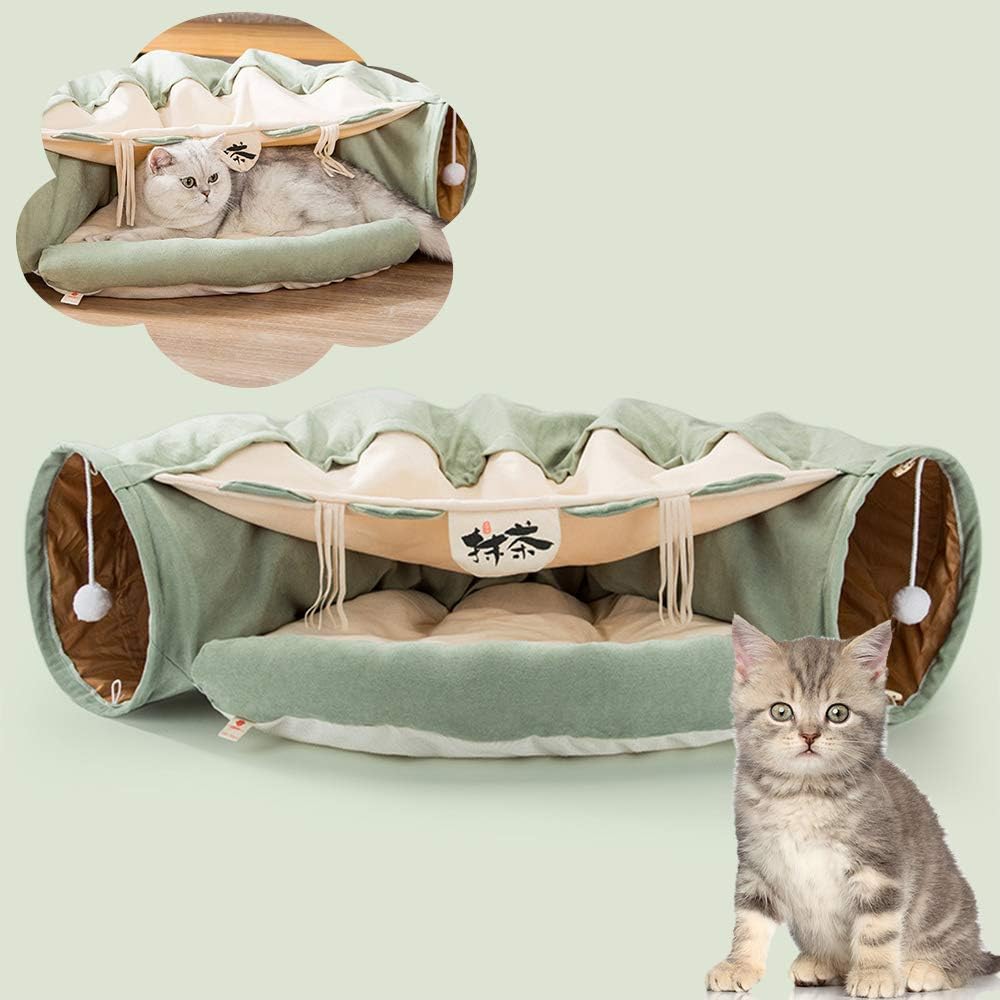 Tylu Toy Foldable Cat Tunnel Cat Aisle Cat Bed Spring and Summer Machine Washable Waterproof Bottom Warming 2 in 1 Foldable Cave House…