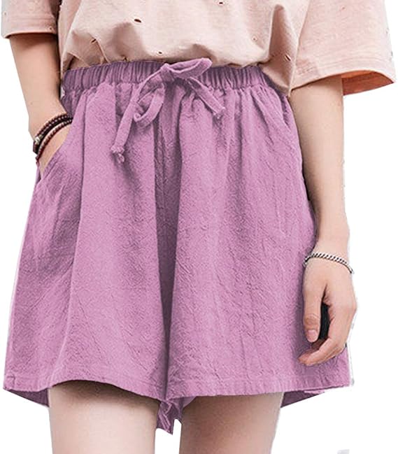 Amazon Co Jp 綿麻ショーパンツレディース 部屋着ハーフパンツ 短パン女性 無地イージーパンツ ゆったり ルームウェアズボン カジュアル ボトム 軽量 高伸縮性 吸汗 ウエストはゴム仕様 ファッション
