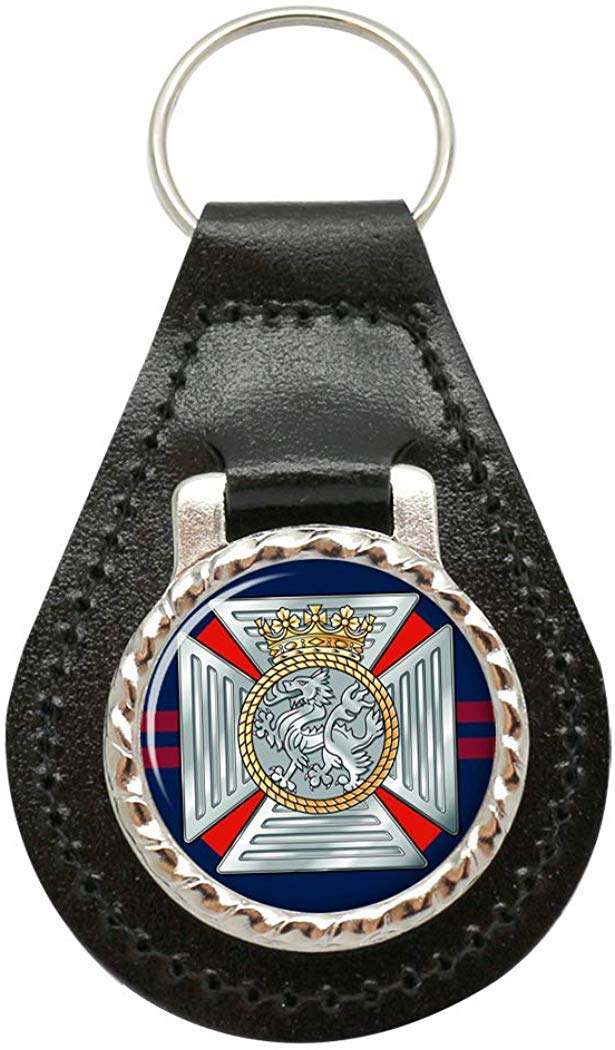 Giftshop Uk Unisex Black Leather And Silver Metal Duke Of Edinburgh's Royal Regiment, British Army Leather Key Fob