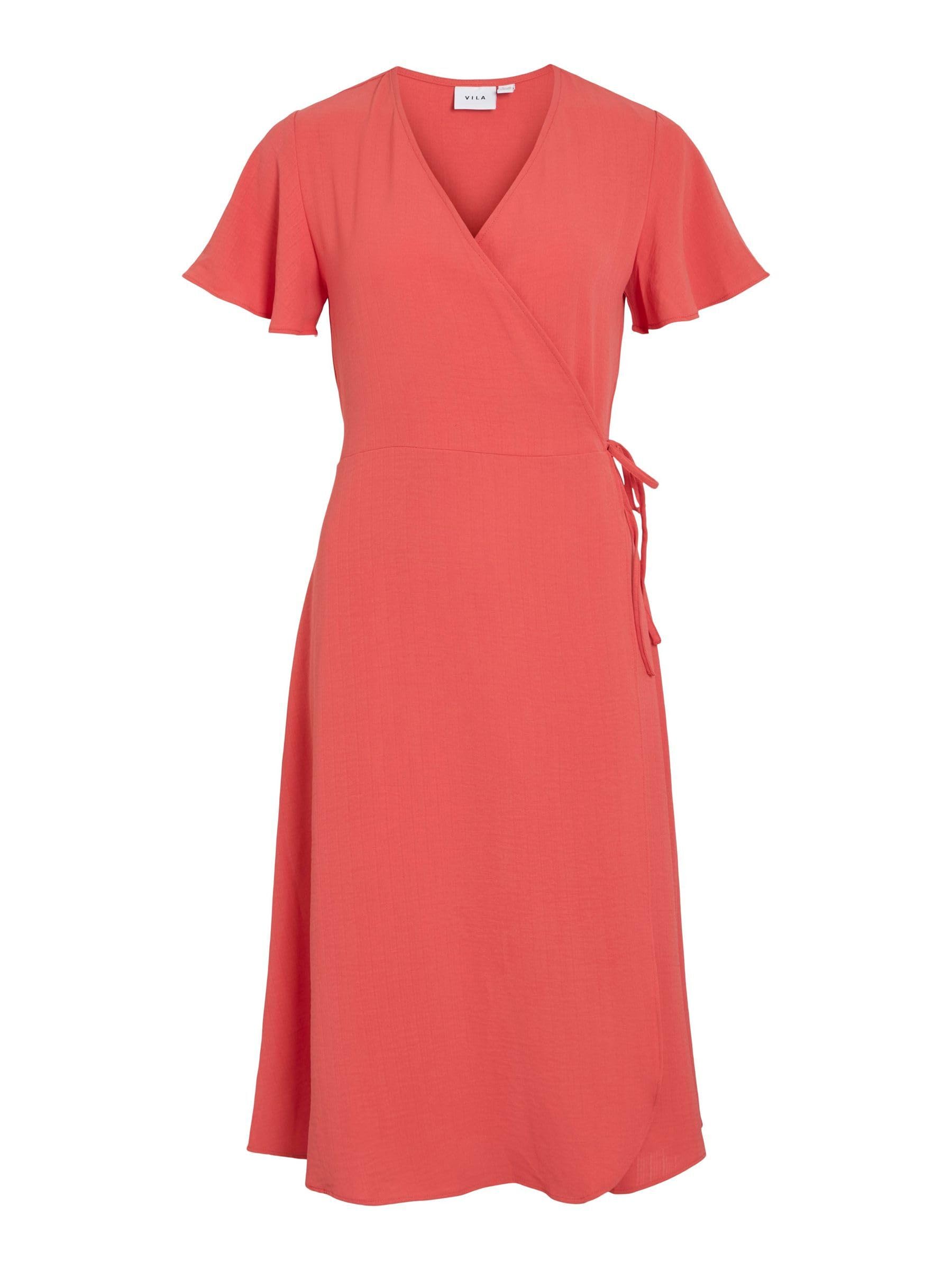 Vila Women's Vilovie S/S Wrap Midi Dress-Noos, Paprika, 16