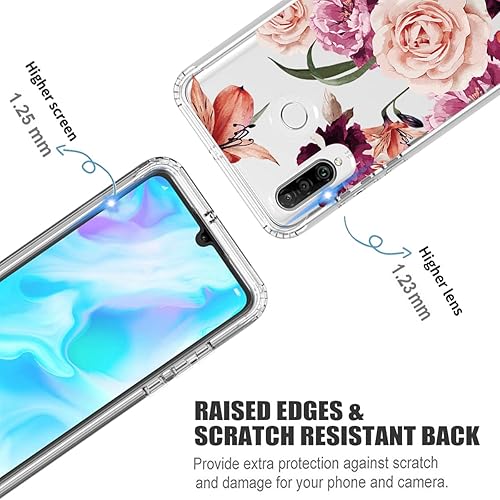 Miniatura 2 de Funda para Huawei P30 LiteNova 4E MAR-LX3A con protector de pantalla de vidrio templado, lindo patrón floral transparente de cuerpo completo funda