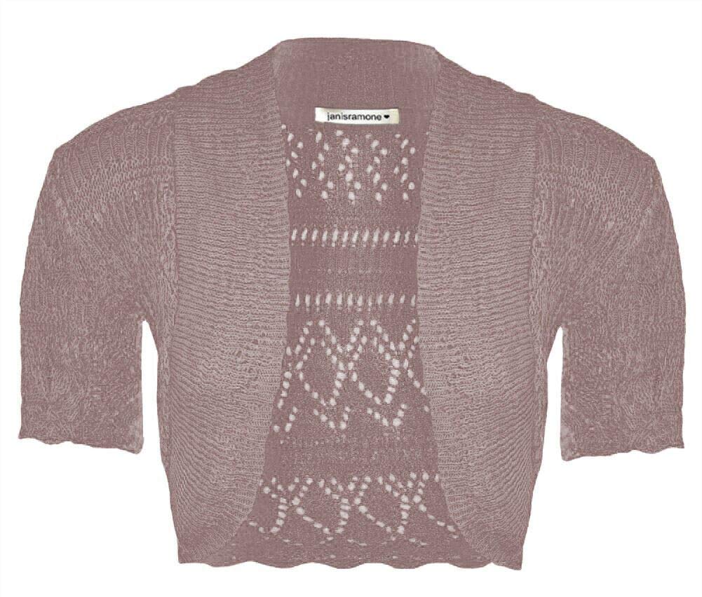 Janisramone Women's Mocha Janisramone® Bolero Shrug For - Elegant Short Cap Sleeve Knitted Shrug, Open Crochet Cardigans For Perfect For Layering Over Tops & Dresses