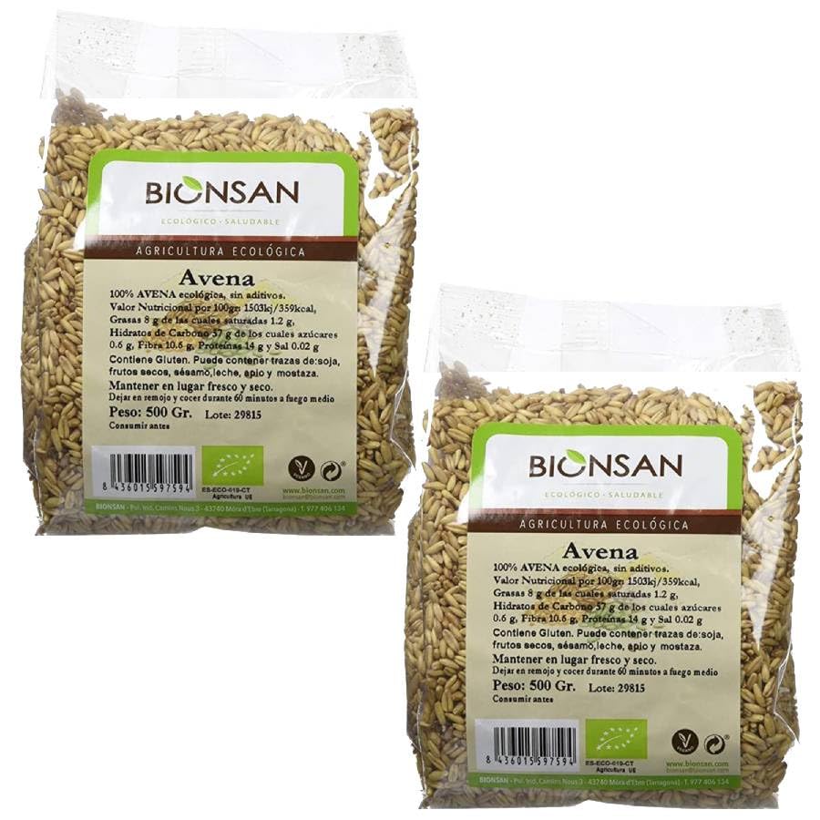Pack 2 x Avena en Grano Bionsan Bio 500 g (1 kg total) – Avena ecológica en grano para cocción, ideal para porridge y ensaladas, para moler y hacer harina, formato ahorro