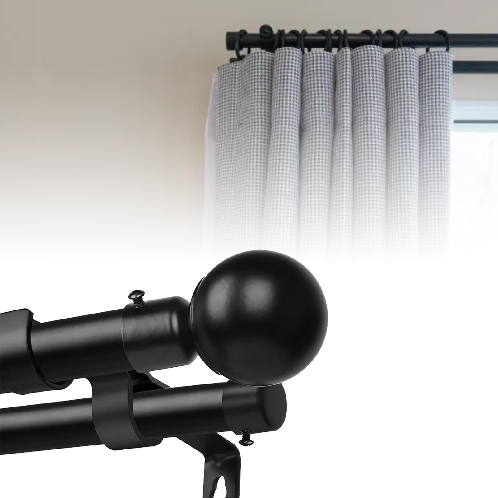 Tringle à Rideau Double Moderne et Robuste avec extrémité Sphérique en Métal, Double Tringle à Rideau Extensible pour Cuisine, Chambre à Coucher, Fenêtre, Bureau, Noir