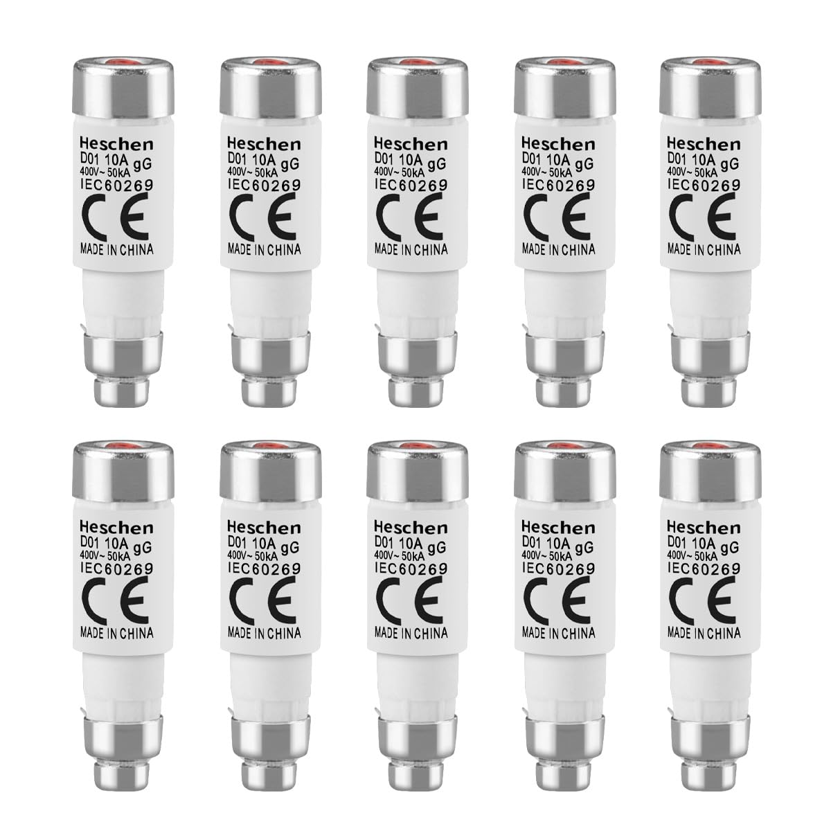 Sicherungseinsätze 10-tlg GG-Typ 10A 500V - Keramik Spiral-Sicherungen | DII E27 Gewinde