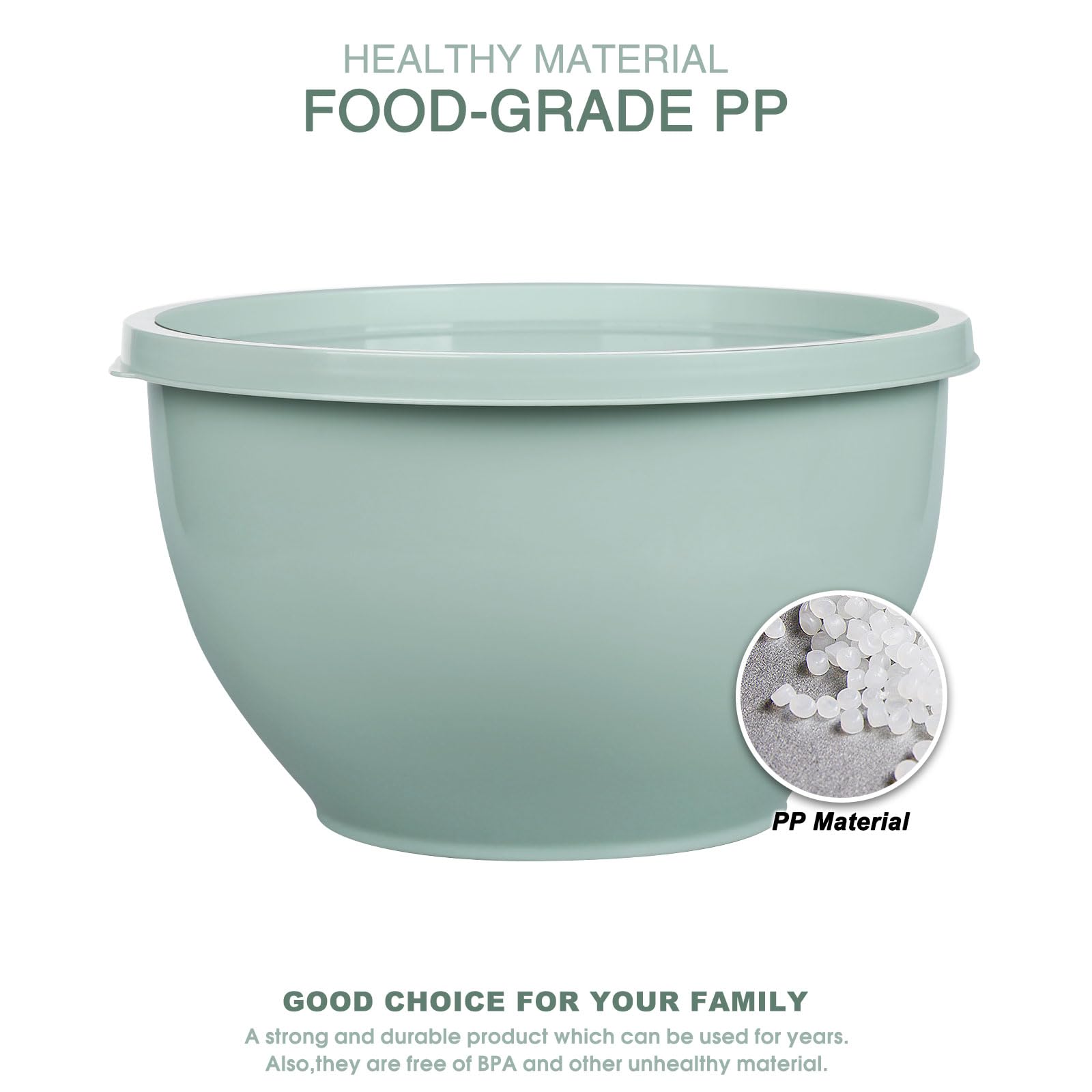 Greentainer Plastic Mixing Bowls Set including Lids, Nesting Bowls for Prepping Serving, Cooking & Baking - Image 3