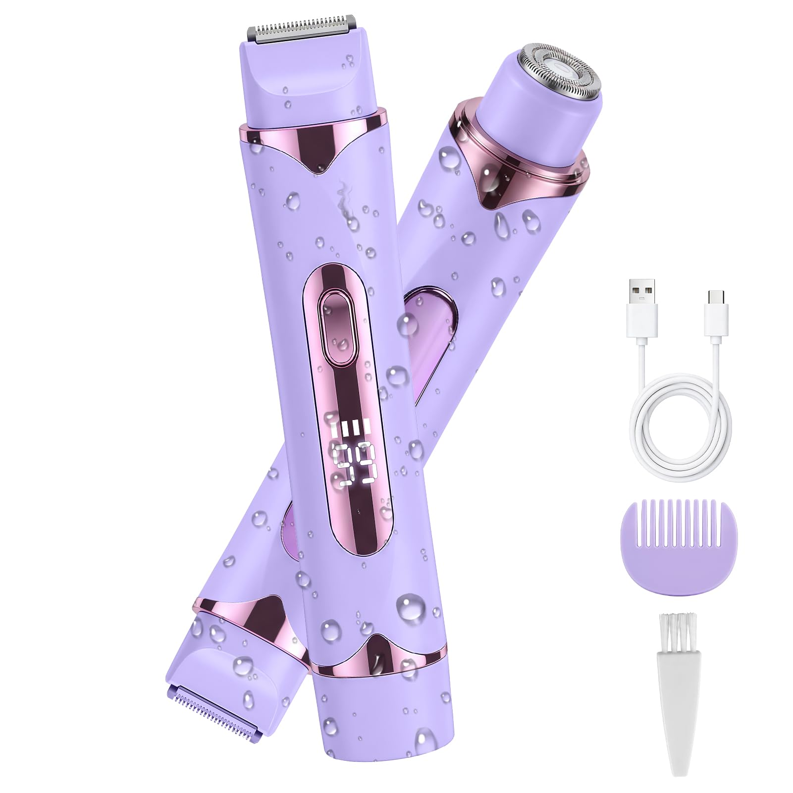 Women's Electric Shaver 2 in 1, Women's Intimate Epilator and Body Trimmer, Women's Shaver Dry and Wet IPX7, Women's Shaver for Bikini Underarms Legs Face