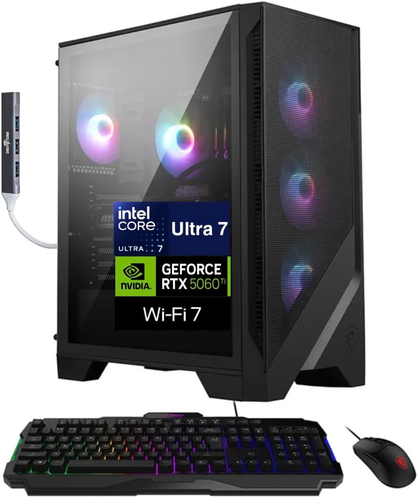 msi Codex R2 AI 2nd AI Gaming Desktop PC (Intel Ultra 7-265, GeForce RTX 5060 Ti 8GB GDDR7, 128GB DDR5, 4TB PCIe SSD, Win 11 Pro) w/DKZ USB Port Expander