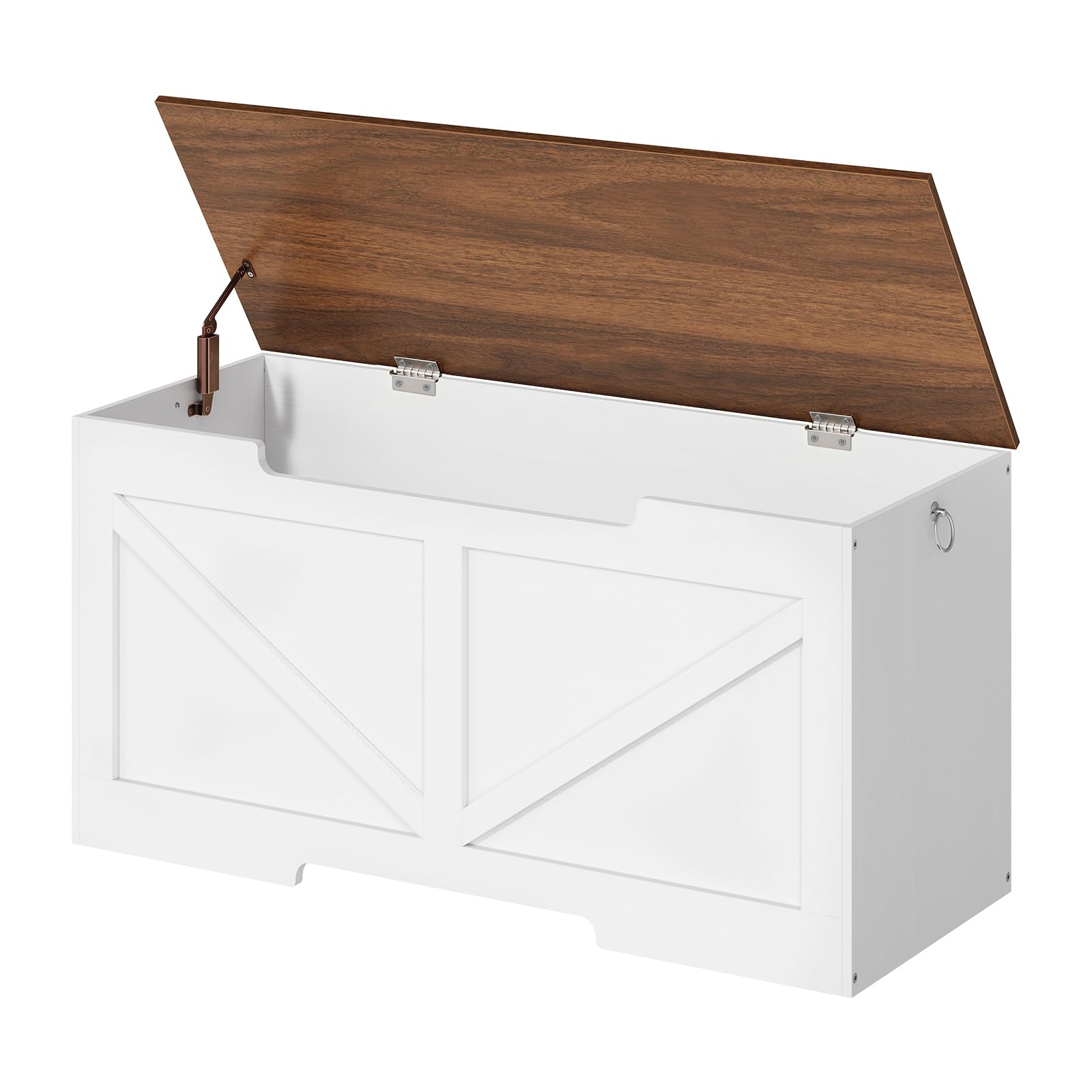 HOOBRO Baúles con Espacio de Almacenamiento, Caja de Juguetes con Tapa, Banco de baúl, Caja de Almacenamiento, 2 Anillas, 100 cm, Resistente, Estable, para niños, Pasillo, Blanco y Nogal EWH771CW01G1