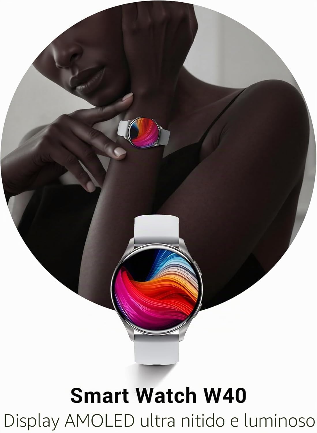 IOWODO Smartwatch Elegante con Display AMOLED 1,43", Chiamate Bluetooth, Orologio Intelligente Uomo Donna IP68, Monitoraggio Salute e Sonno, 110+ Sport, 2 Cinturini, Android iOS
