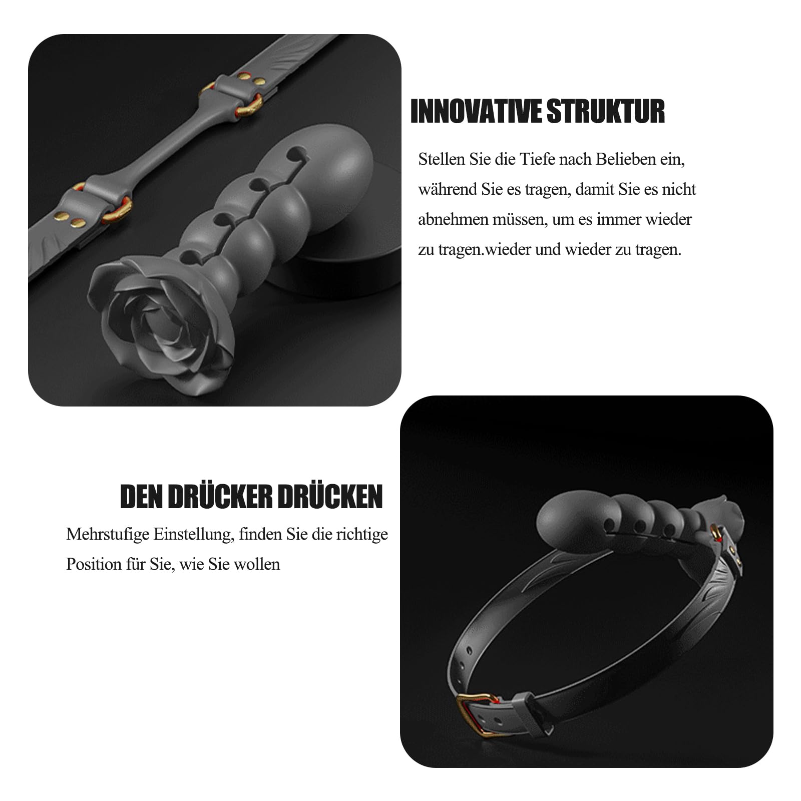 Baillon BDSM sex toy pour Couple, SM Bouche Gag Gode Bâillon Boule en Silicone, Sex mouth plug BDSM Accessoire Jeux Sexuels Jouet bouche (Noir)
