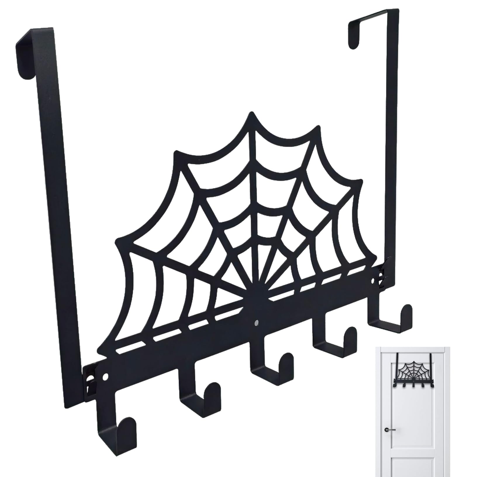 Nassmosse Spider Web Over Door Hook Gothic Halloween Over The Door Towel Rack With 5 Hooks Towel Hanger For Hat, Coat, Purse, Key & More