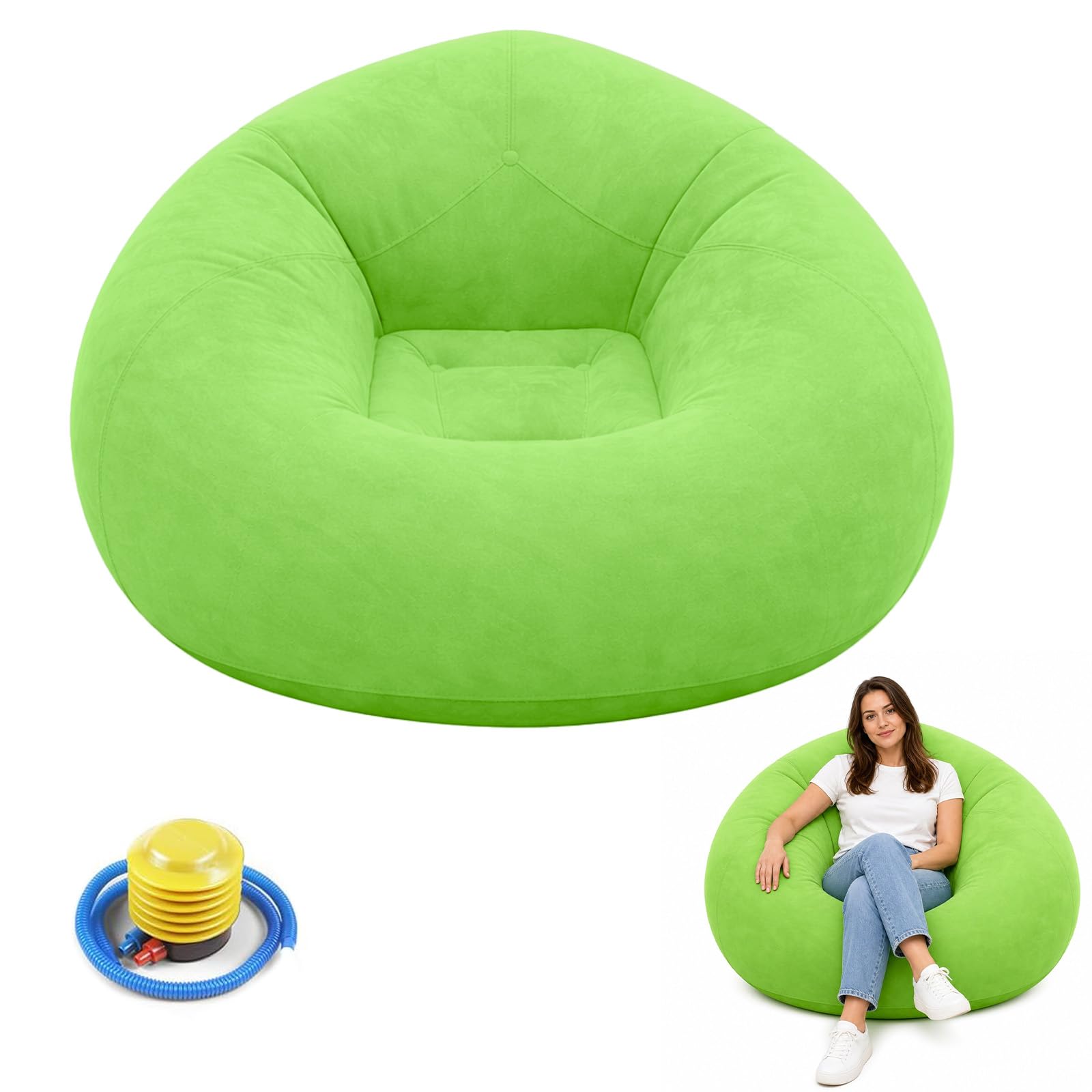 Sofá hinchable para camping y playa tumbona de aire portátil verde con bomba para jardín