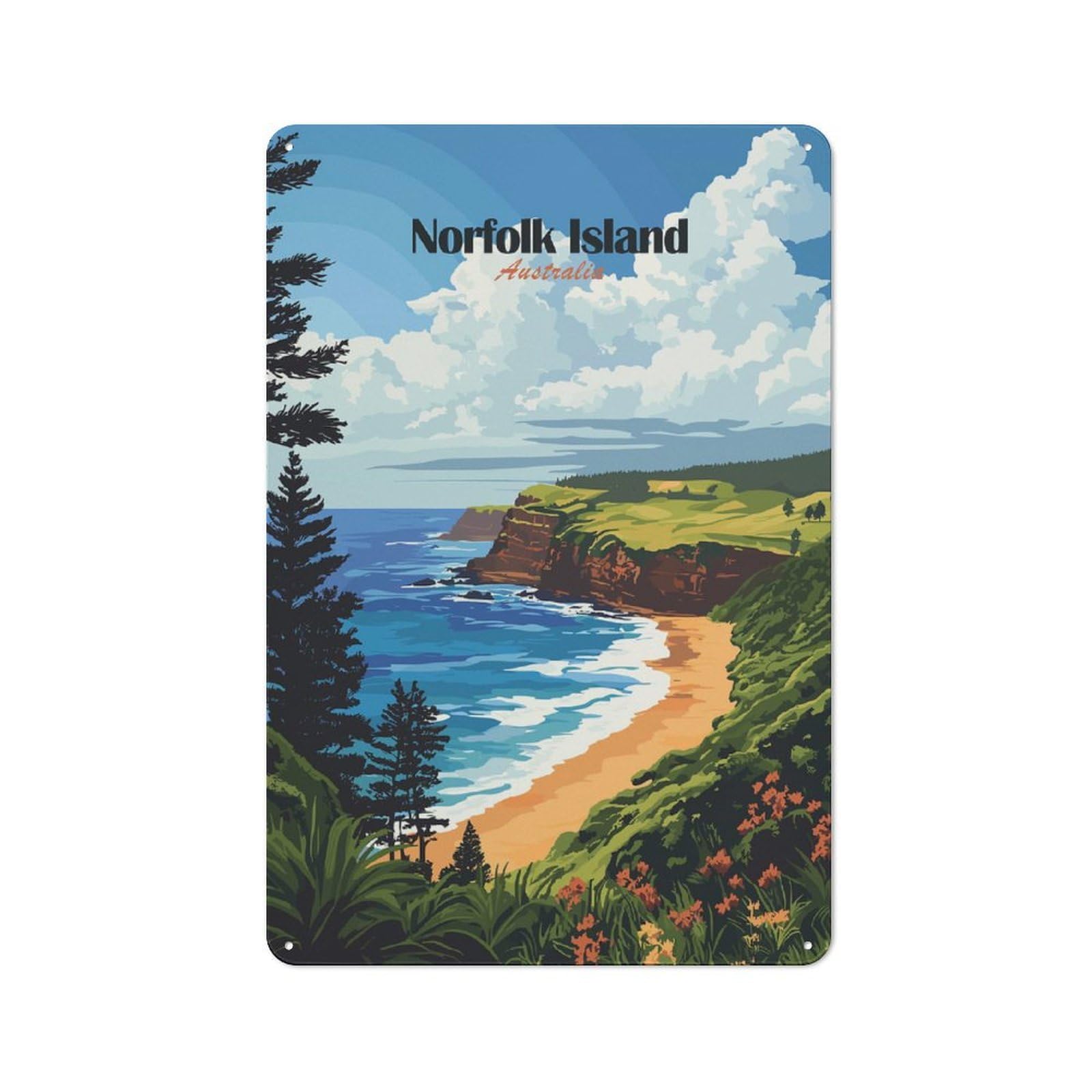 Junmoney Style-2 Norfolk Island Beach Vintage Tin Sign 30X20cm For Café Or Restaurant, Suited To Café Owners And Decorators