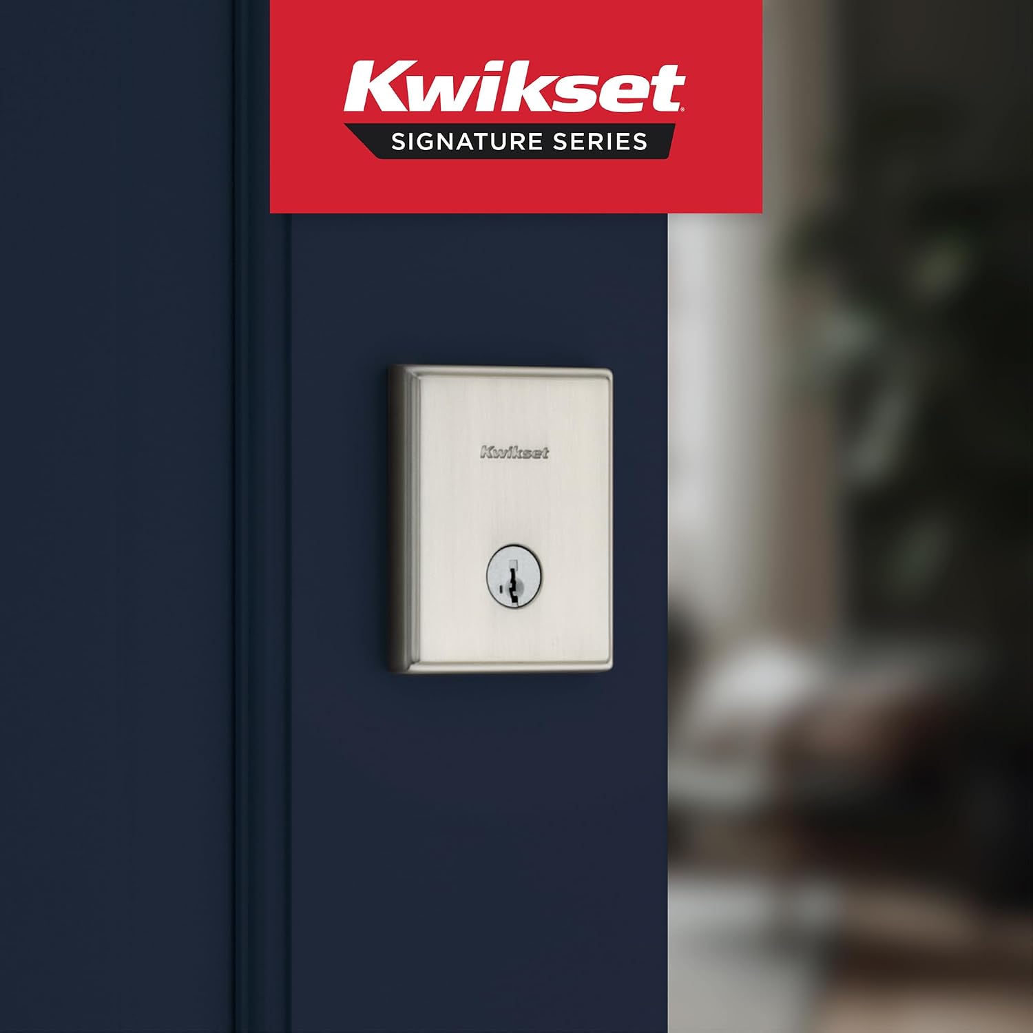 Kwikset Crosstown Deadbolt Lock, Satin Nickel, Rectangular Exterior Keyed Front Entry Door, Pick Resistant SmartKey Rekey Security, Single Cylinder Dead Bolt Door Lock, with Microban Protection