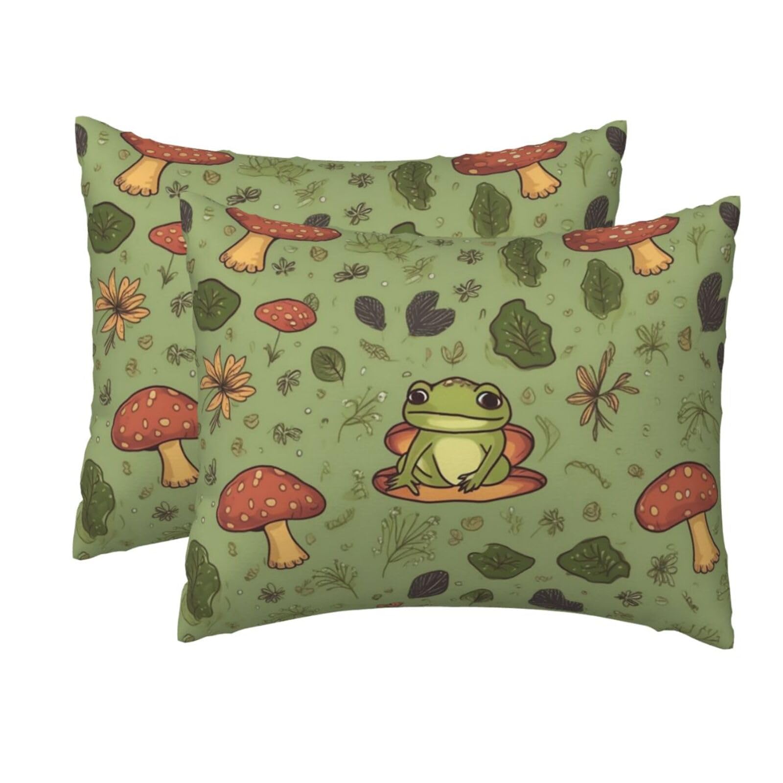 2 Pack Standard Size Pillow Cases for Hair and Skin Soft Breathable Pillow Case Covers with Hidden Zipper Frogs and Mushrooms Pillowcase 20x26 Inches Pillow Cover for Sleeping Gift