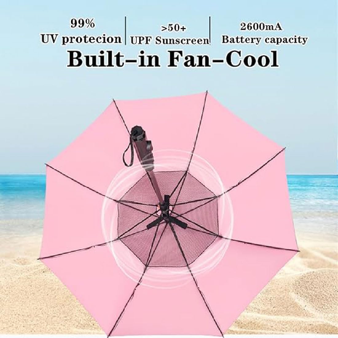 GUSHE 3-in-1 Misting Umbrella with Fan, UV-blockierender Regenschirm mit Ventilator, tragbarer Kühlschirm für Outdoor
