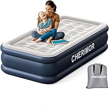 Single Air Bed, Inflatable Mattress with Built-in Pump, 2 Mins Self-Inflating Air Mattress, Blow Up Guest Bed with Carry Bag, Portable Inflatable Bed for Camping, Home & Tents, 190x100x46cm