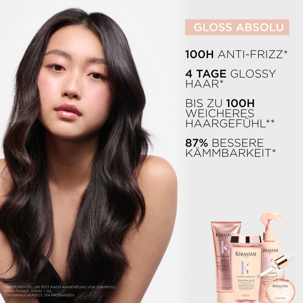 Kérastase, Gloss Absolu, Pflegeroutine mit Shampoo (80 ml), Haarspülung (75 ml) und Hitzeschutz (45ml), Probierset für langes, zu Frizz neigendes Haar