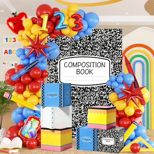 Back To School Decorations Back to School Balloon Arch Kit with Composition Notebook Classroom Decor Backdrop Abc Boxes and Inflatable Pencils and Crayons for First Day of School Party Supplies