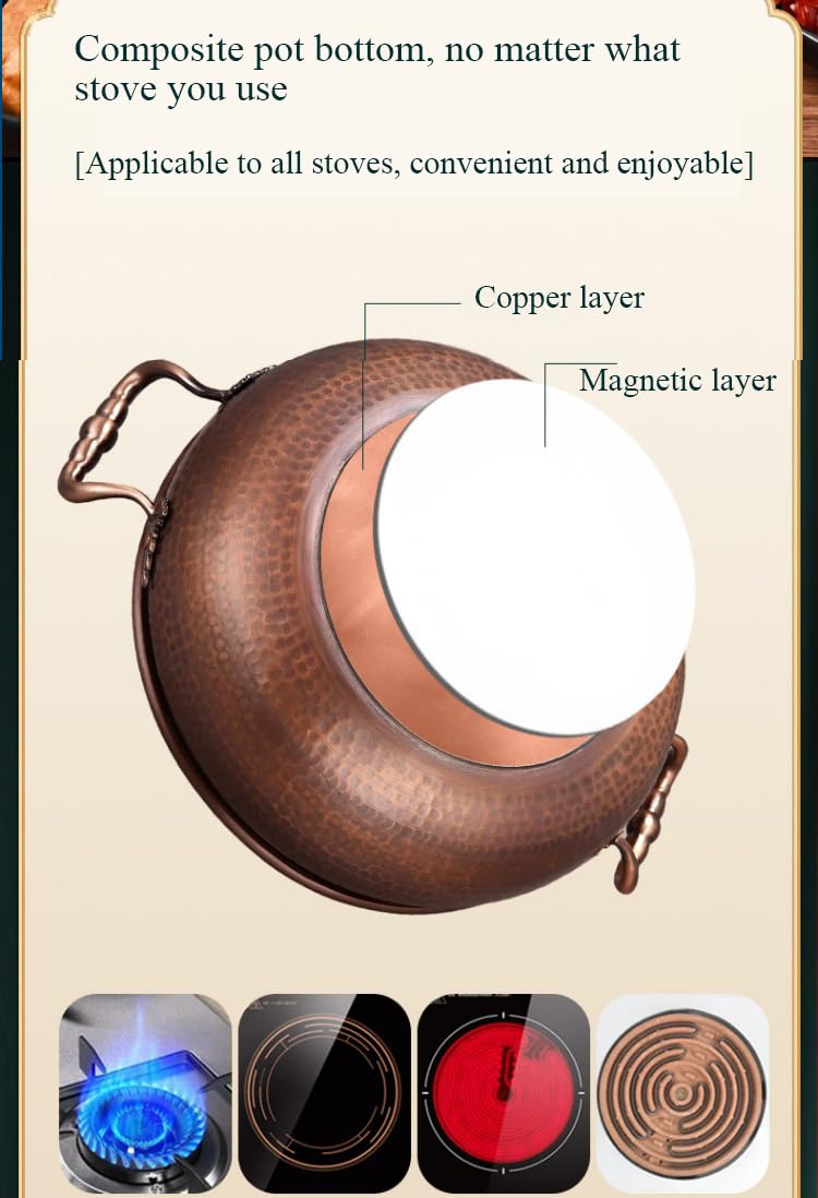 NIBHZ Pentola in Rame con pentola per Cucina a Gas Stufa a induzione con retrò retrò retrò Manuale in Rame marmotter Utensili,30cm