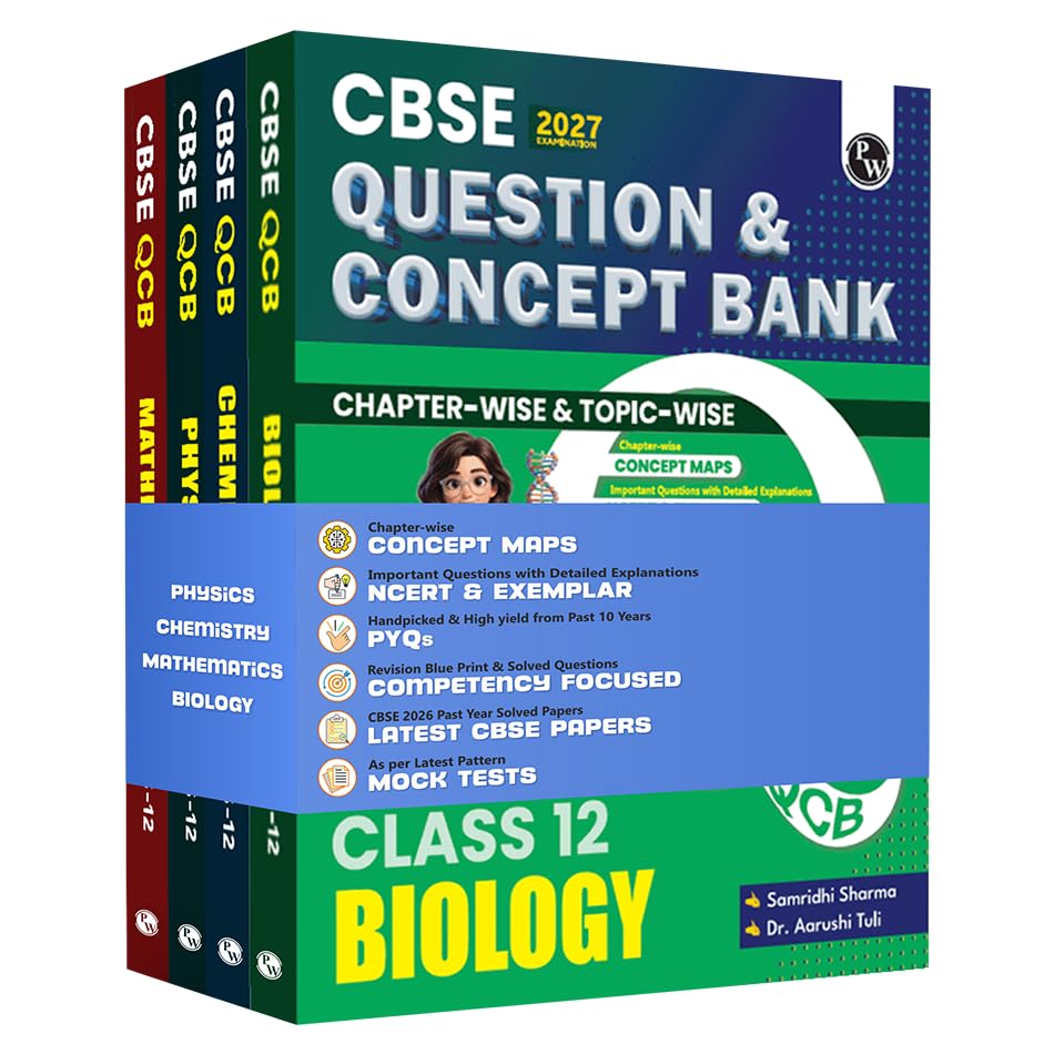 Image of PW CBSE Question & Concept Bank (QCB) Class 12 Physics, Chemistry, Mathematics and Biology COMBO Set of 4 Books Chapterwise & Topicwise Solved Questions For 2027 Exams