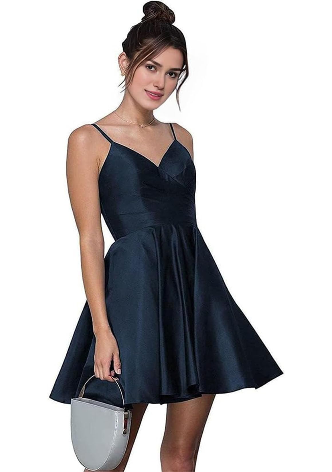 Vestidos cortos de satén con tirantes delgados para mujer, fiesta 2024