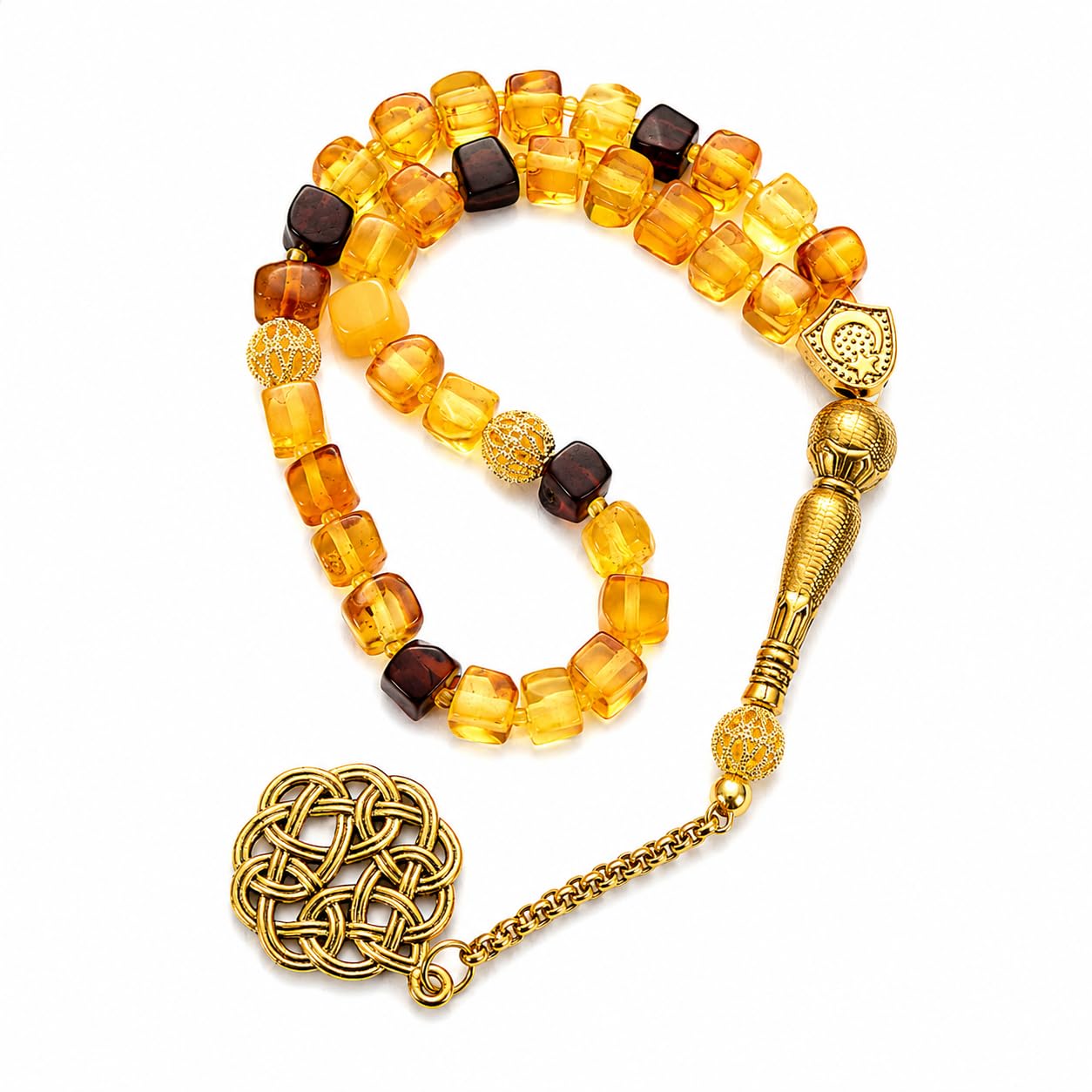 1 pc Baltic Amber Tasbih 33 Beads Misbaha Tesbih, Handmade Smooth Round Muslim Prayer Beads, Lightweight Daily Carry with Gift Box, Certificate Included, Ramadan Eid Hajj Gift for Men