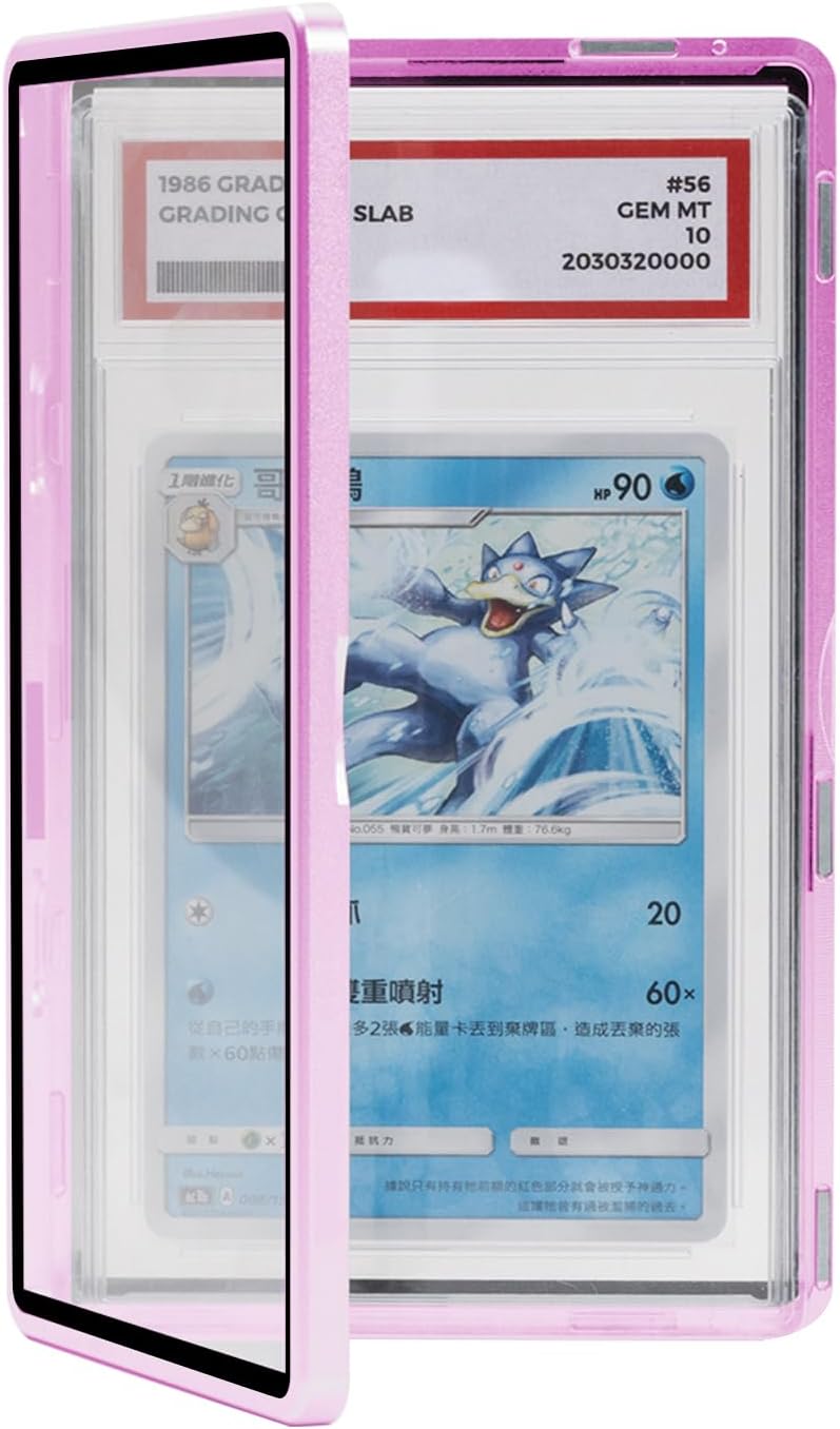 Magenetic Trading Card Slab Protector - Premium Aluminum Graded Card Showcase, Slab Protector with UV-Resistant Tempered Glass, Personalized Slab Bumper for Collectors,Fits PSA Slab, Pink